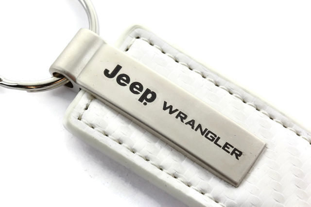 Jeep Wrangler White Carbon Fiber Leather Authentic Logo Key Ring - Click Image to Close